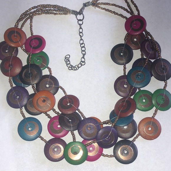 Multicolor Boho Beaded Multi Strand Disc Necklace - Picture 2 of 4